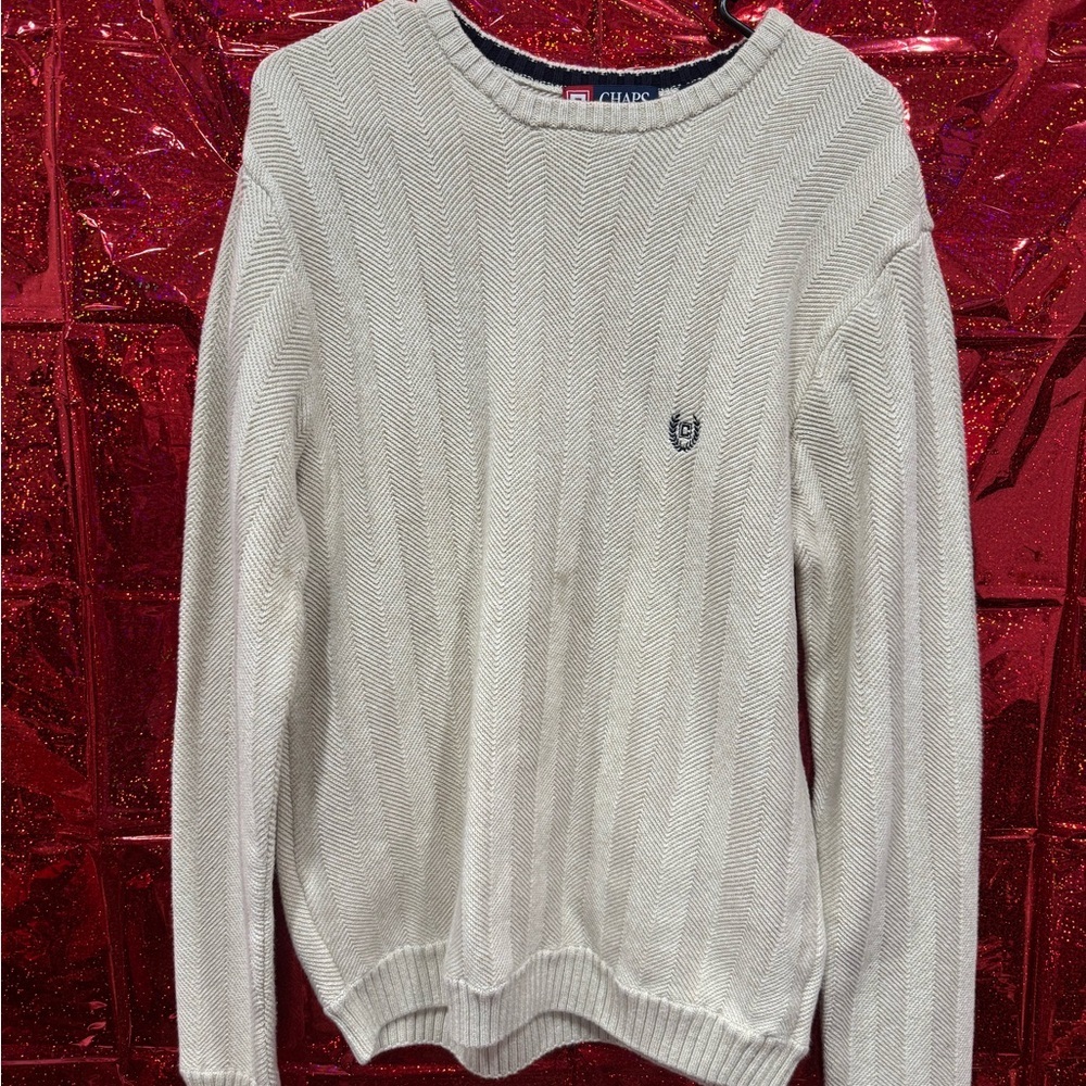 Chaps Vtg Cream Crewneck Sweater Mens Sz Large
